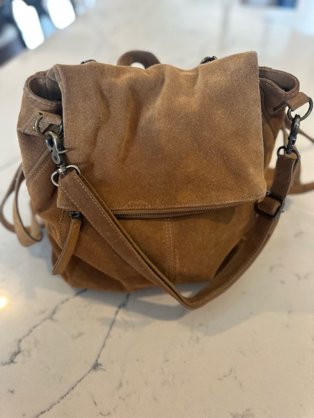 Suede Brown Convertible Backpack Tote